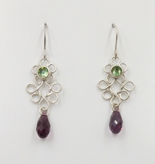 DKC-1190 Earrings, Filigree, Green & Purple Swarovski Crystals $70 at Hunter Wolff Gallery